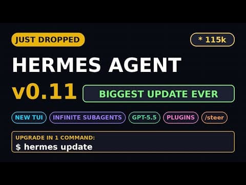 Hermes Agent v0.11 JUST DROPPED: GPT-5.5, Infinite Subagents, New TUI (115k stars) #Shorts