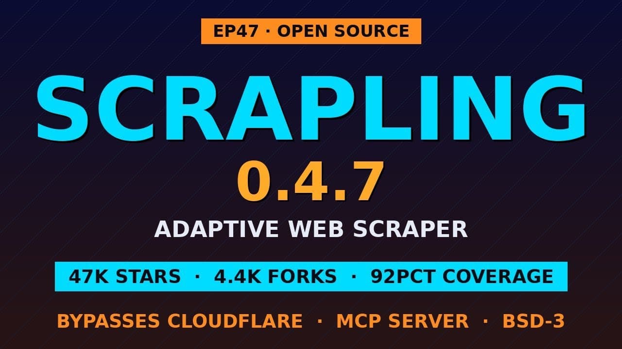 Scrapling 0.4.7: 47K-Star Adaptive Web Scraper Bypasses Cloudflare (One-Line Install) #shorts