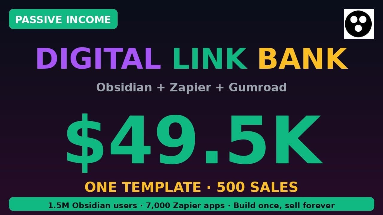 Digital Link Bank: $49.5K From One $99 Toolkit (Obsidian + Zapier + Gumroad) #shorts